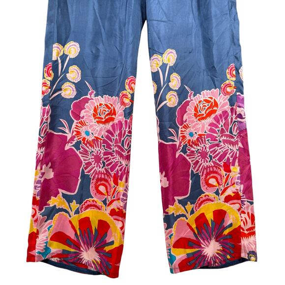 Anthropologie Pinkerton Silk Wide Leg Pants Blue Pink Floral Boho renaissance XS - Picture 4 of 8